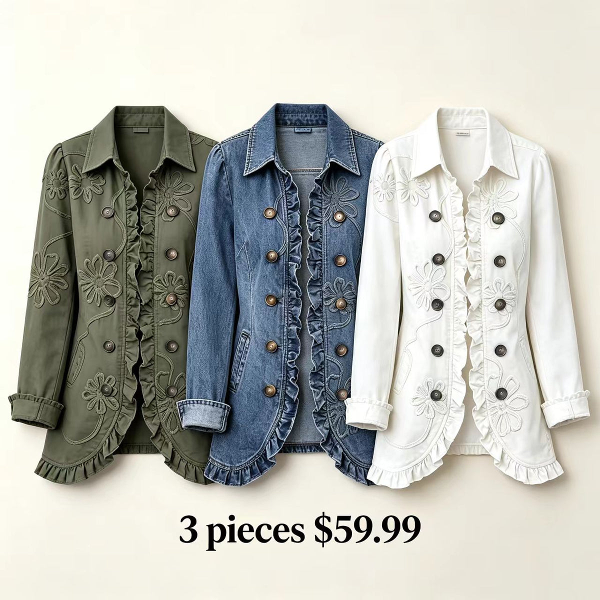 🤲LAST DAY SAVE 49% ⏰Boho-chic Floral Embroidered Utility Ruffled Trim Jacket