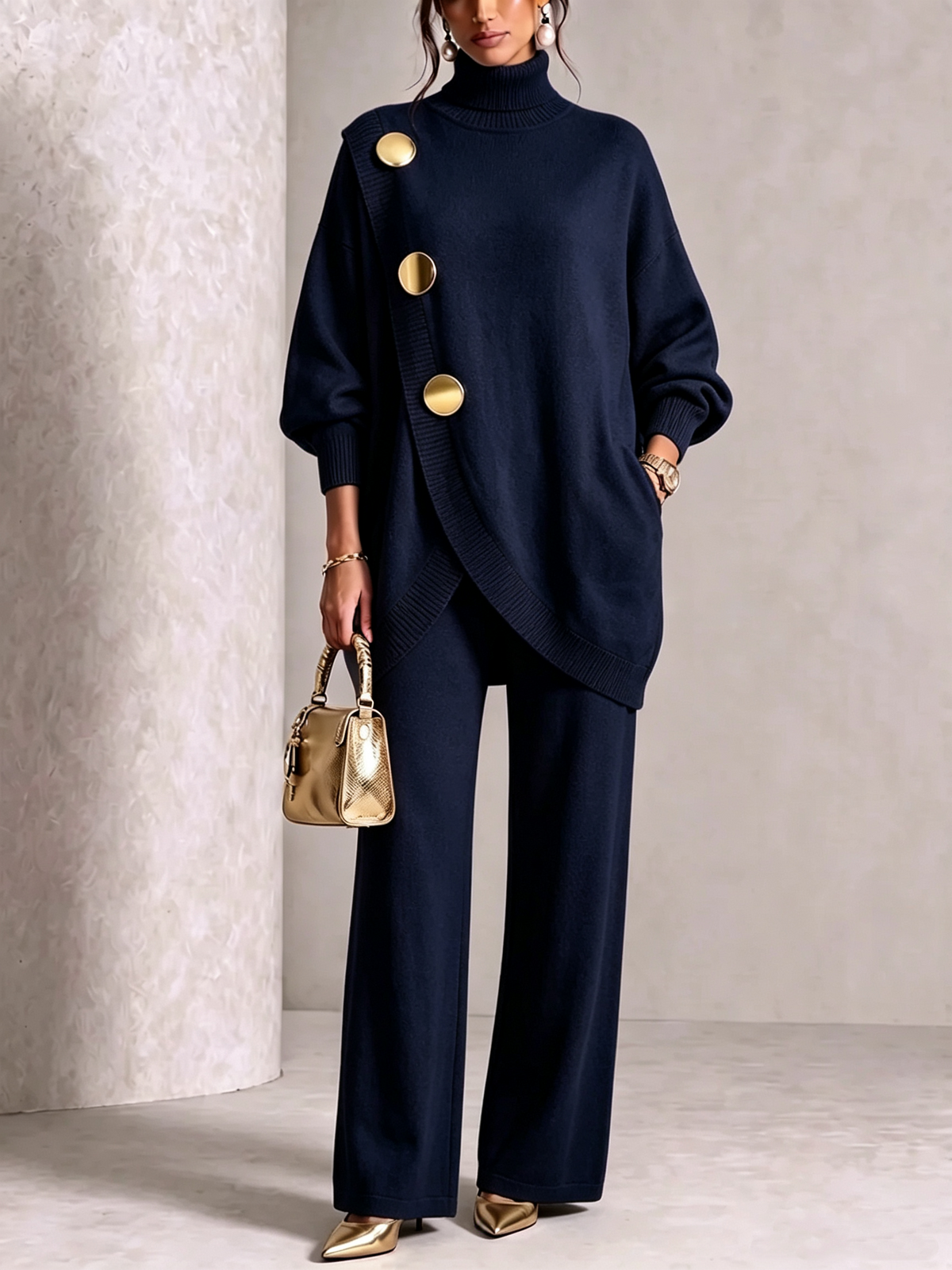 🤲 Elegant Knit Asymmetrical Button Set