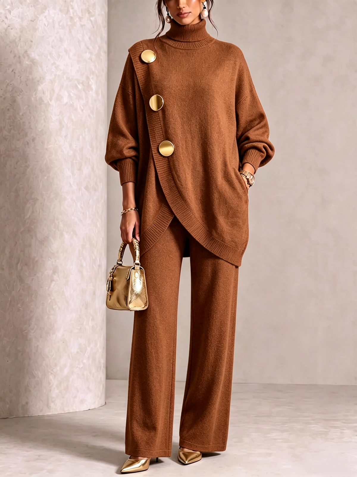 🤲 Elegant Knit Asymmetrical Button Set