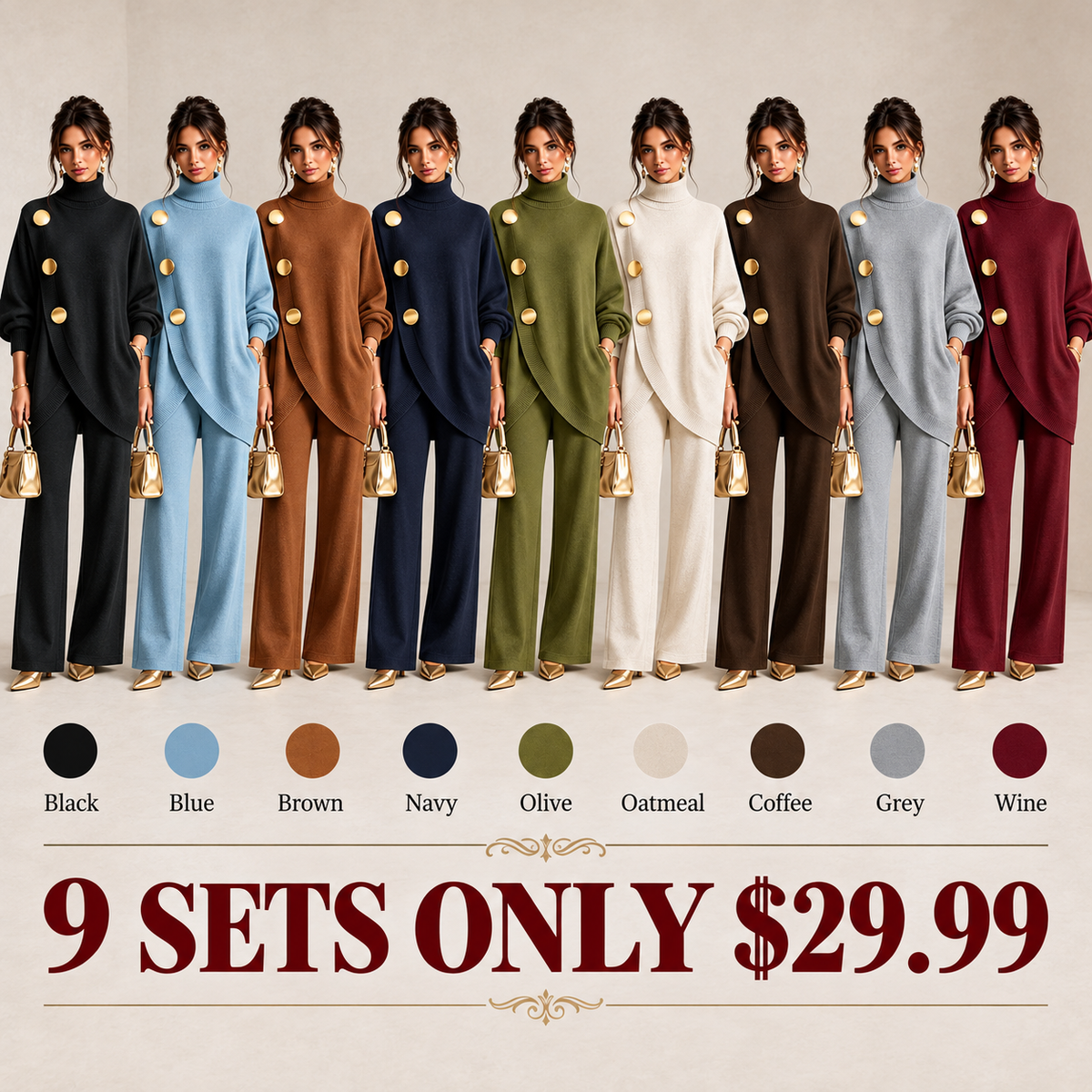 🤲 Elegant Knit Asymmetrical Button Set